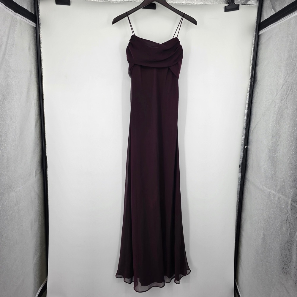 Betsy & Adam Jaslene Plum Purple Cowl Neck Back Ruffle Chiffon Gown Dress 10